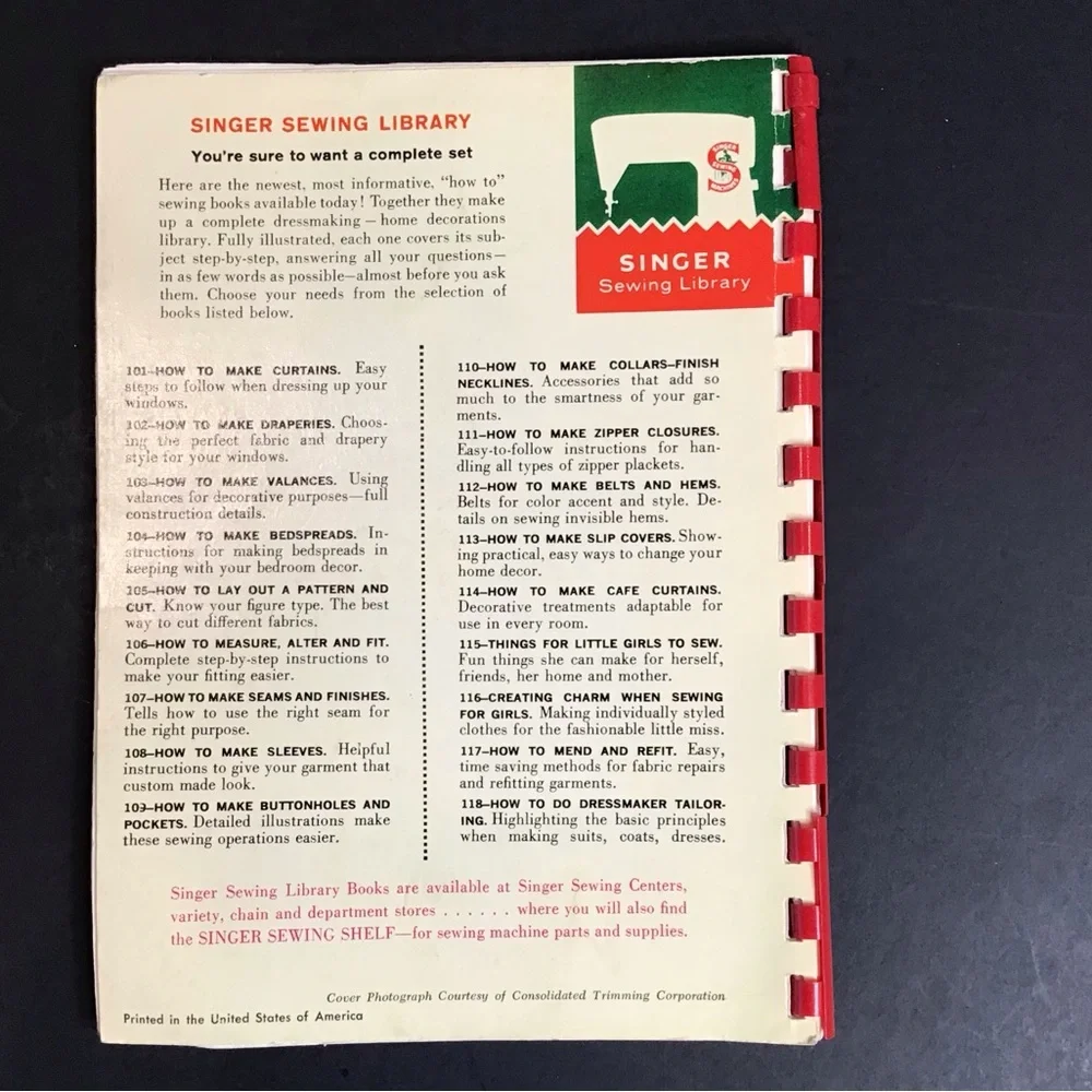 1961 Vintage Singer Sewing Library Cafe Curtains Guide